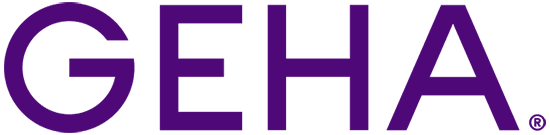 Purple GEHA text on black background